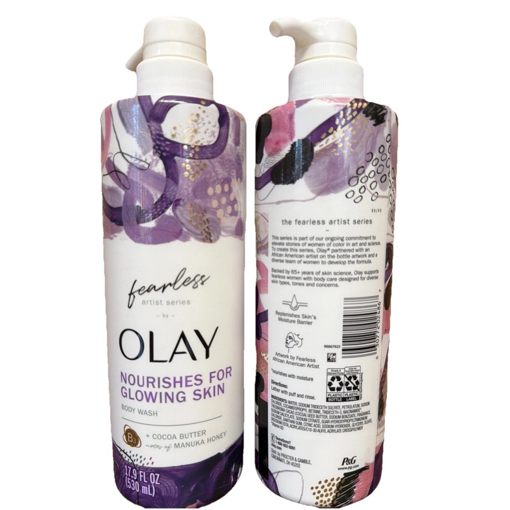 Olay Fearless Artist Series Body Wash Cocoa Butter Manuka Honey 17.9 oz lot of 2 - Picture 2 of 2